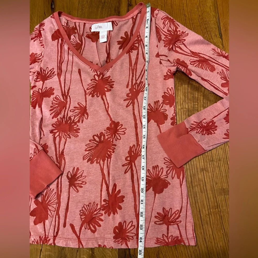 Anthropologie Lilka V-Neck Long Sleeve Red Shirt Pretty Floral Print, Sz Medium - Picture 6 of 8